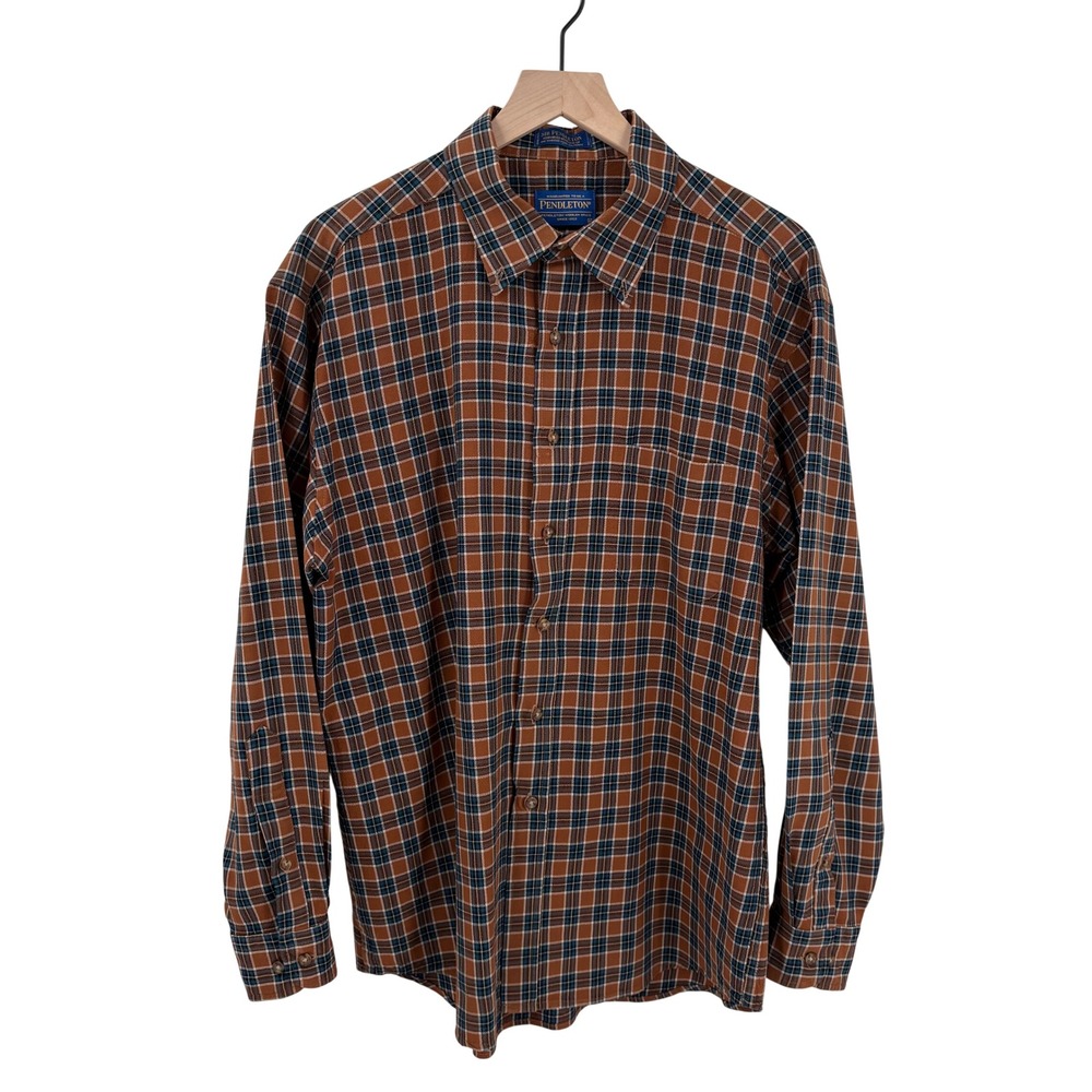 Pendleton Fine Worsted Wool Brown Plaid Men's Button Down XL‎